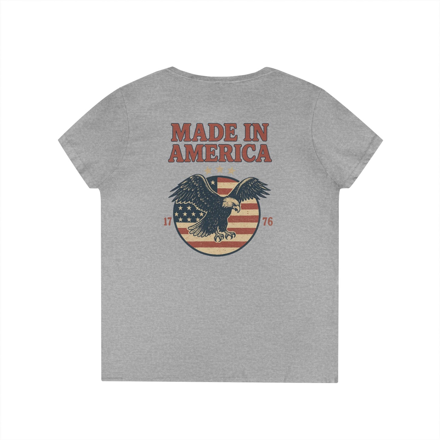 Made in America Tee (front logo + back design) – American Pride Ladies V-Neck