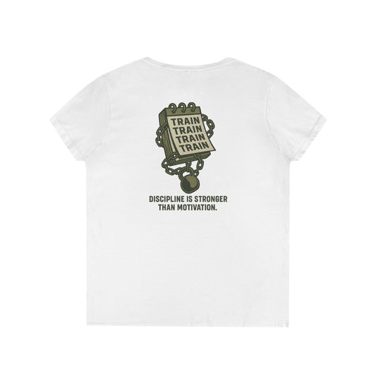 Train, Train, Train V-Neck T-Shirt (front logo + back design) – Gym Apparel