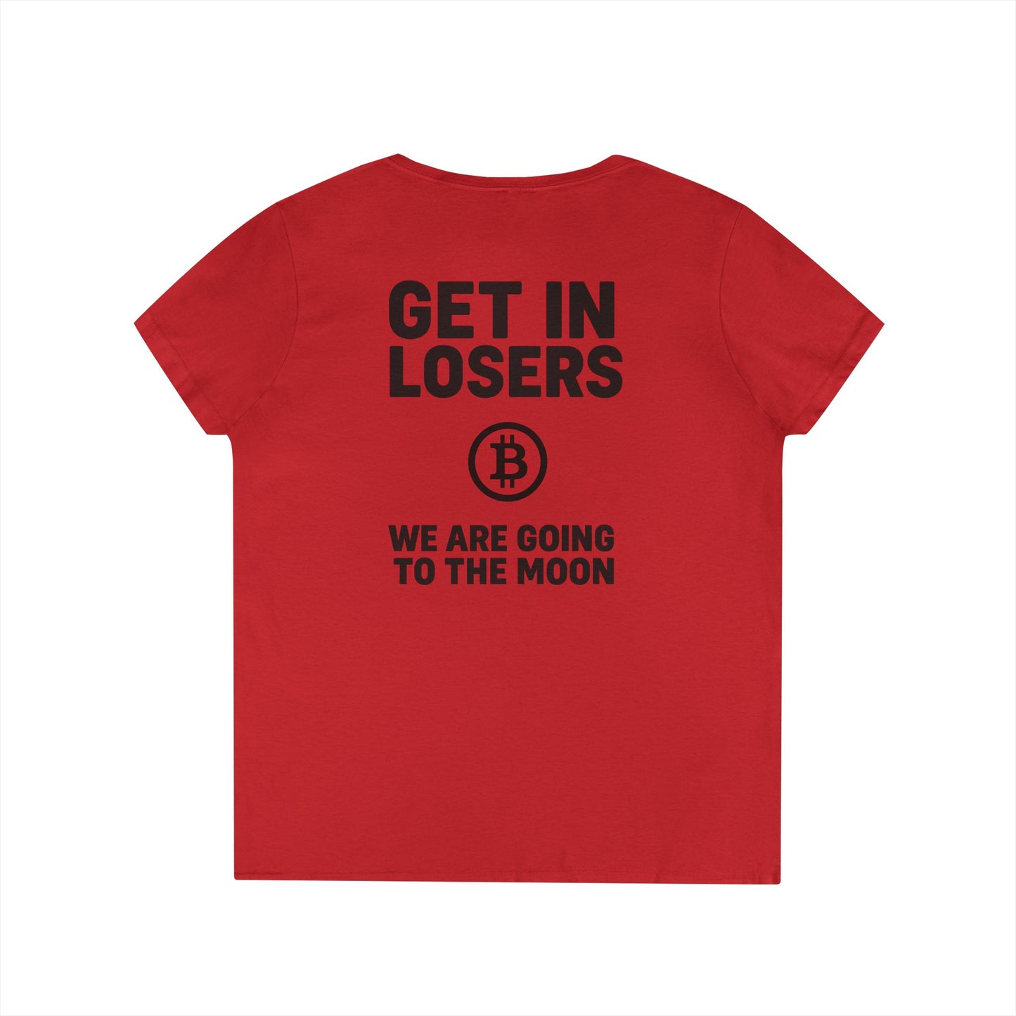 Get In Losers Bitcoin Moon Mission V-Neck T-Shirt (front logo + back design) – Investor Apparel