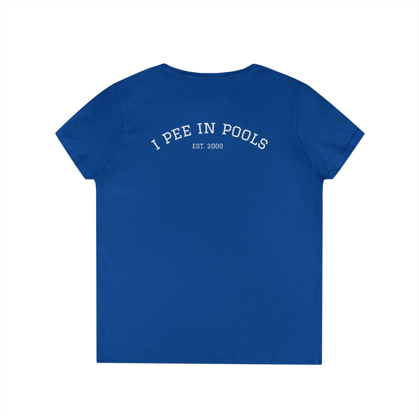 I Pee In Pools V-Neck Tee (front logo + back design) – Meme Apparel
