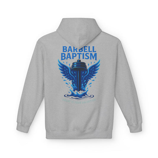 Barbell Baptism Midweight Softstyle Fleece Hoodie (front logo + back design) – Gym Apparel