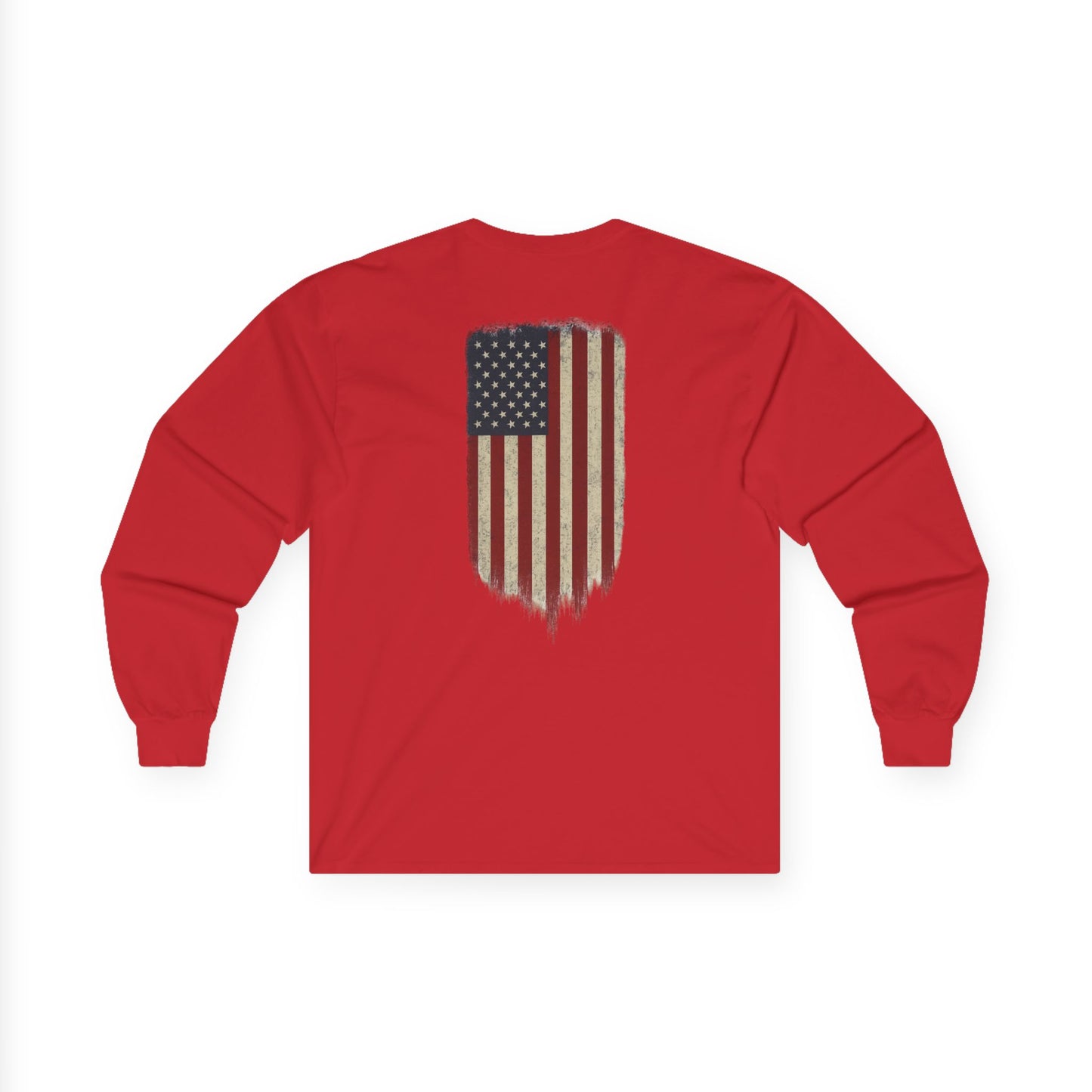 American Flag Long Sleeve Tee (front logo + back design) – American Pride Shirt