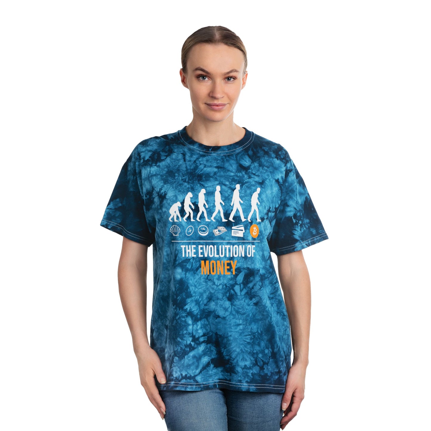 The Evolution of Money Tie-Dye Tee (front design) – Crypto Vault Shirt