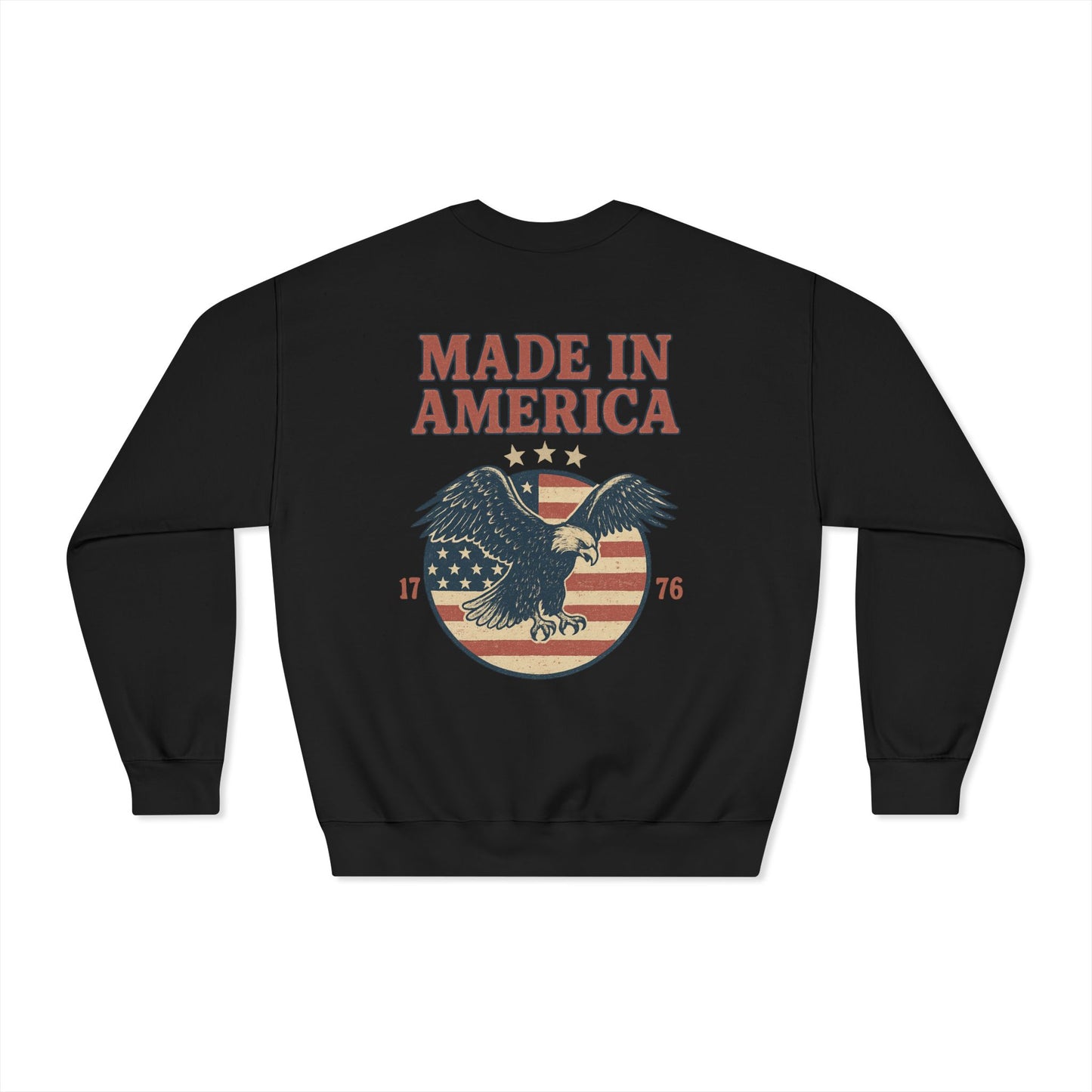 Made in America Crewneck Sweatshirt (front logo + back design) – American Pride Pullover