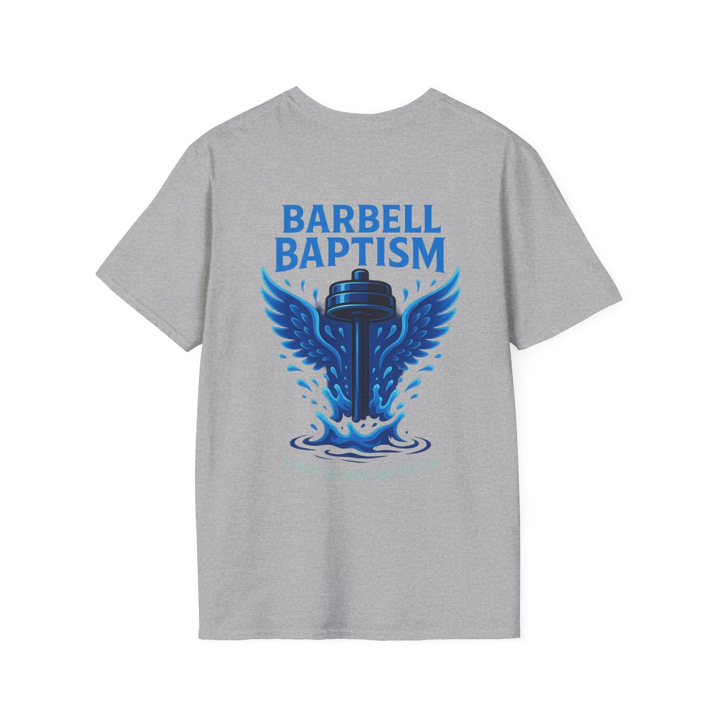 Barbell Baptism T-Shirt (front logo + back design) – Gym Apparel