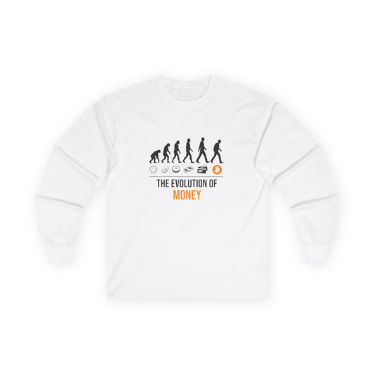 The Evolution of Money Long Sleeve Tee (front design) – Crypto Vault Shirt