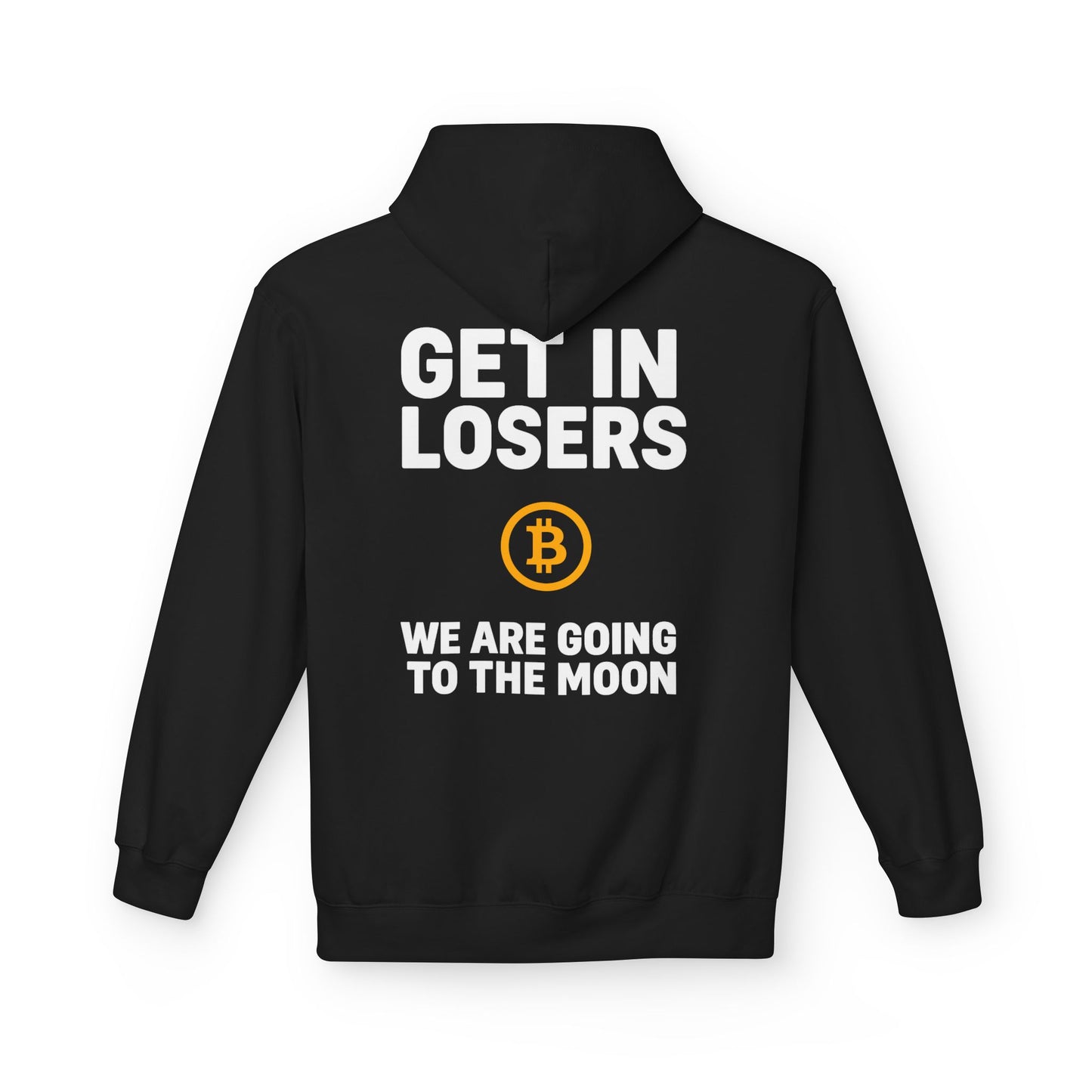 Get In Losers Bitcoin Moon Mission Midweight Softstyle Fleece Hoodie (front logo + back design) – Investor Apparel