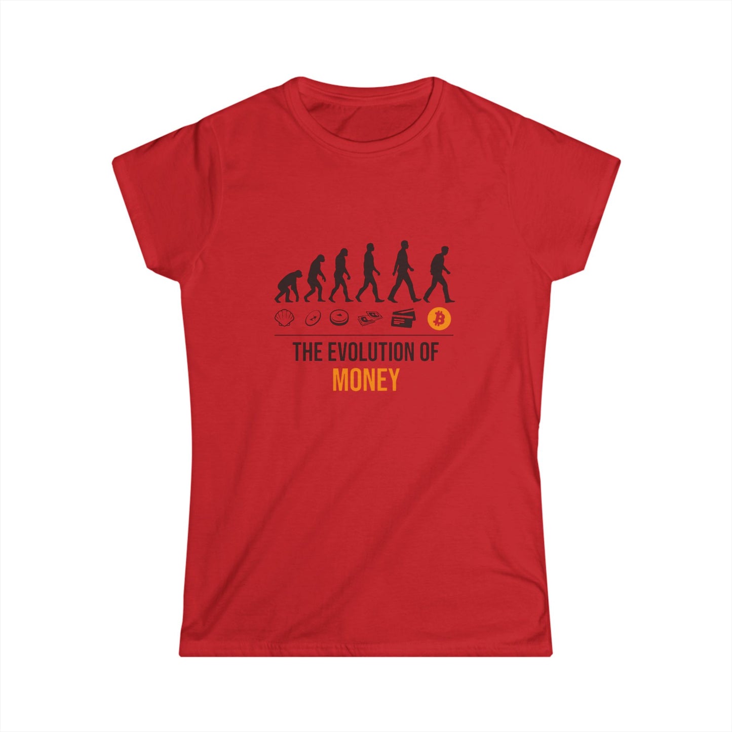 The Evolution of Money Tee (front design) – Crypto Vault Women’s Shirt