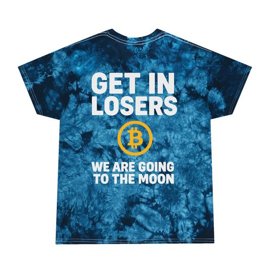Get In Losers Bitcoin Moon Mission Tie-Dye Tee (front logo + back design) – Investor Apparel