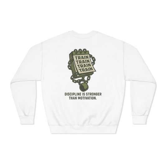 Train, Train, Train DryBlend Crewneck Sweatshirt (front logo + back design) – Gym Apparel