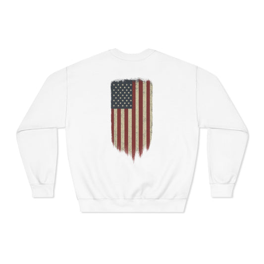 American Flag Crewneck Sweatshirt (front logo + back design) – American Pride Pullover