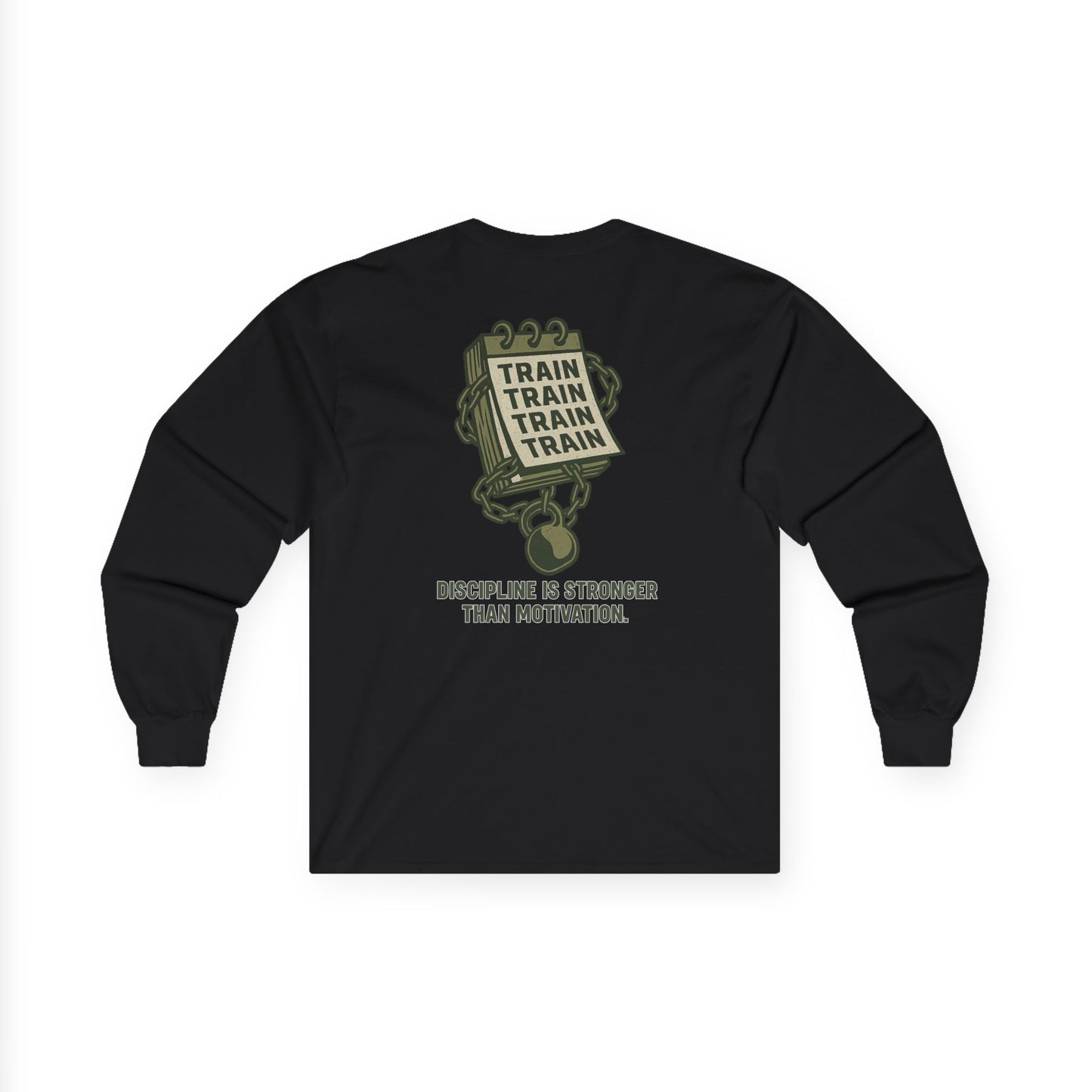 Train, Train, Train Long Sleeve (front logo + back design) – Gym Apparel