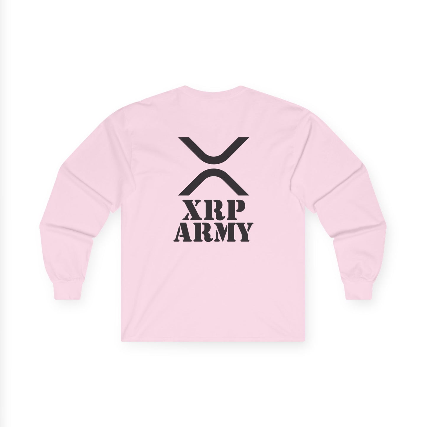 XRP Army Long Sleeve Tee (front logo + back design) – Crypto Vault Shirt