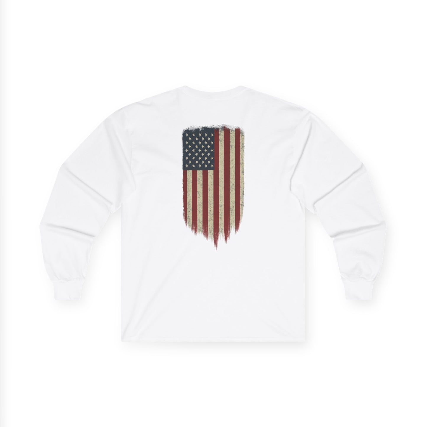 American Flag Long Sleeve Tee (front logo + back design) – American Pride Shirt