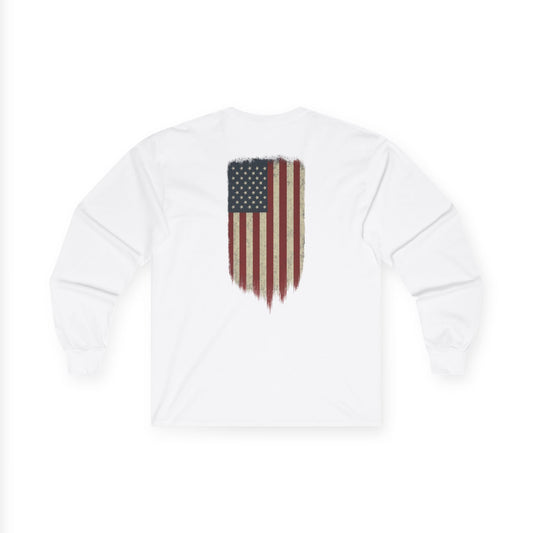 American Flag Long Sleeve Tee (front logo + back design) – American Pride Shirt