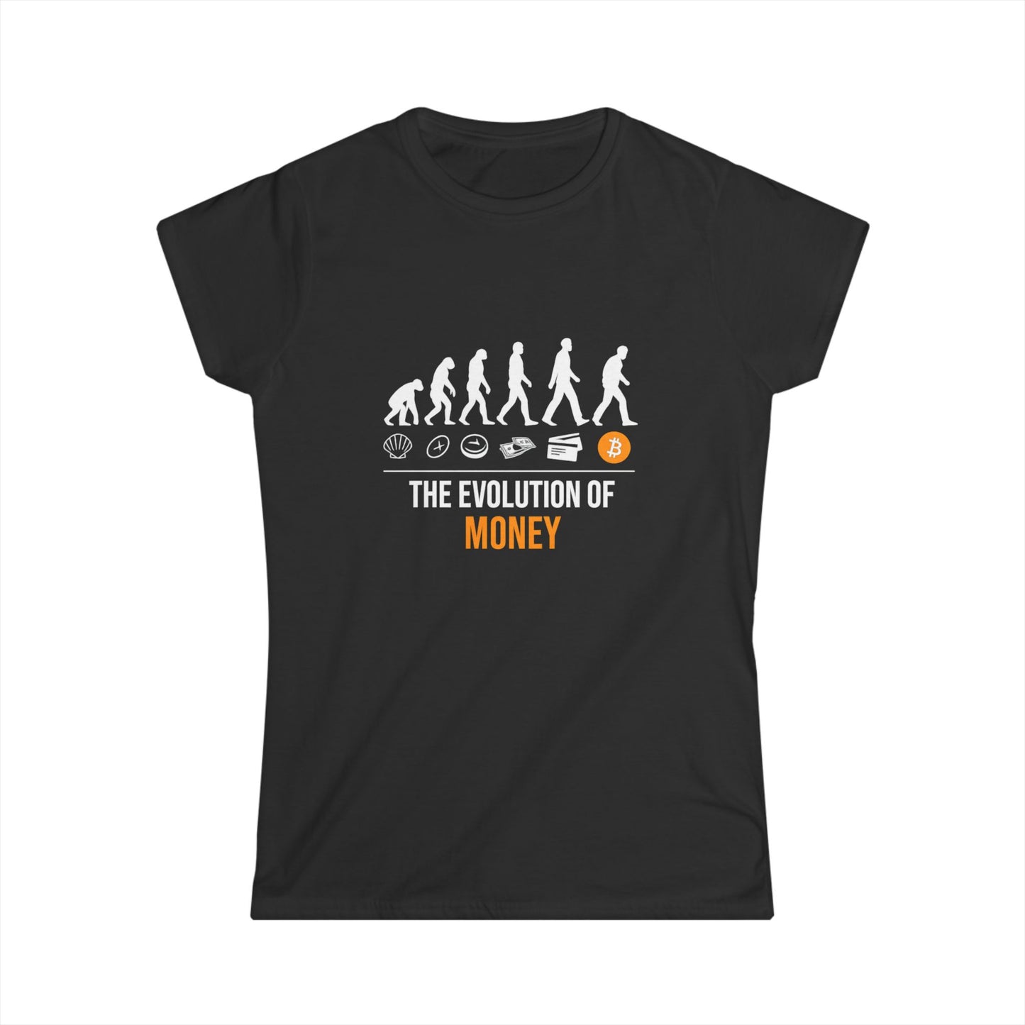 The Evolution of Money Tee (front design) – Crypto Vault Women’s Shirt