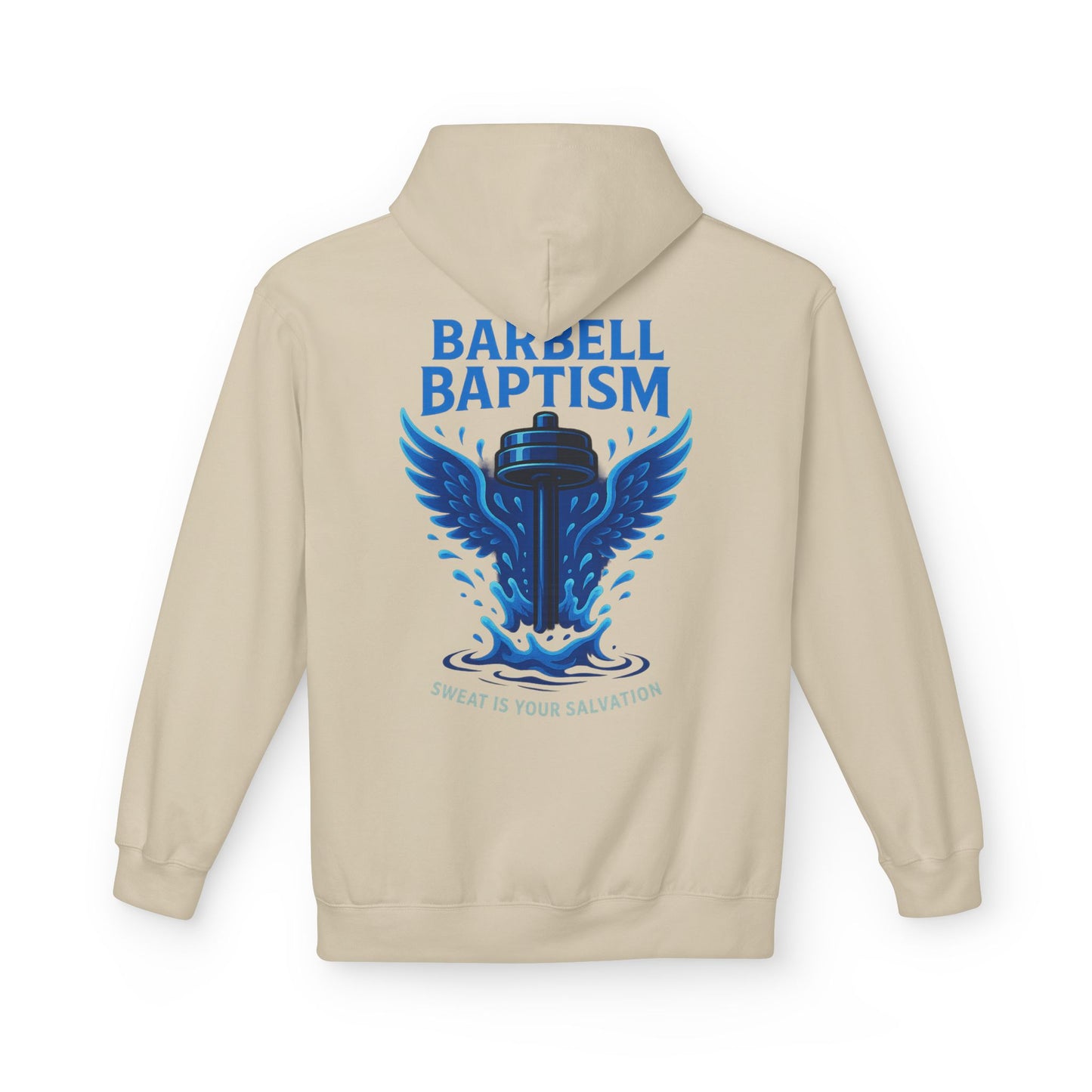 Barbell Baptism Midweight Softstyle Fleece Hoodie (front logo + back design) – Gym Apparel