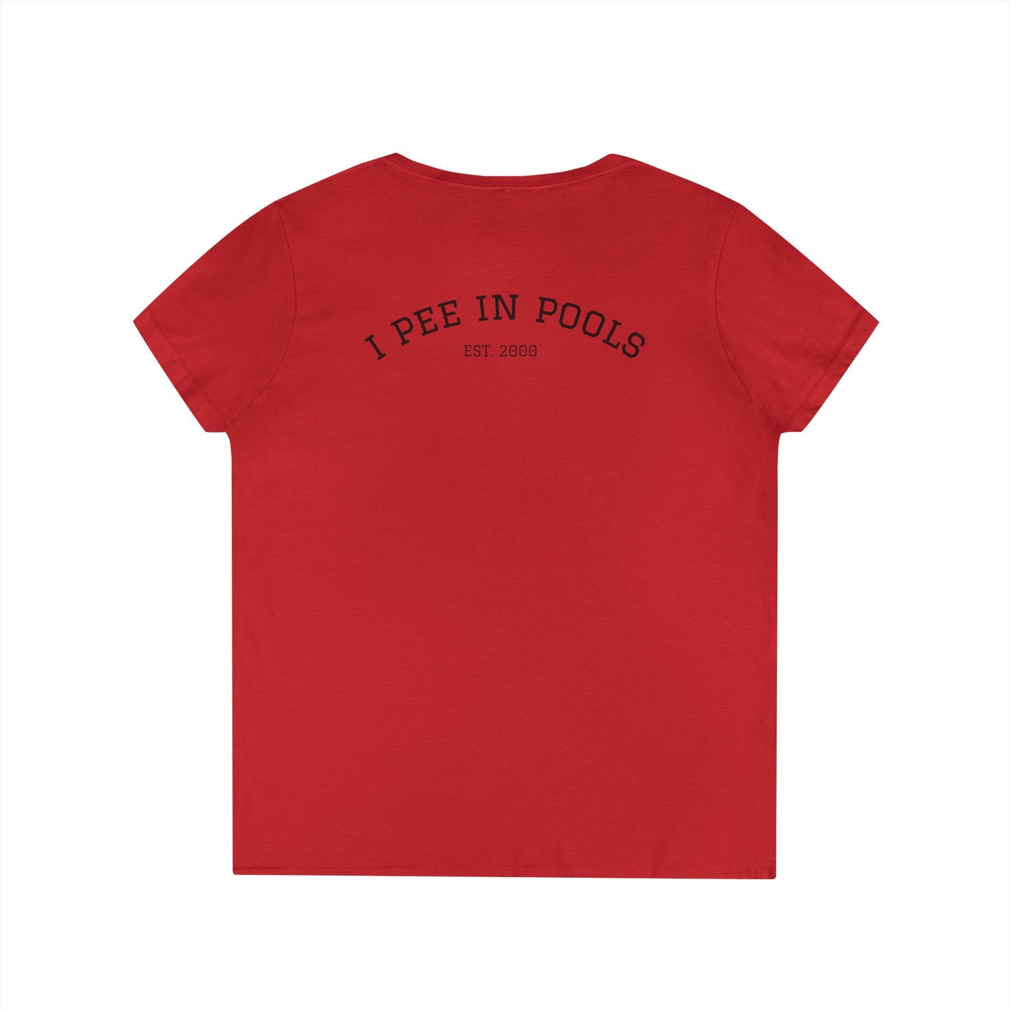 I Pee In Pools V-Neck Tee (front logo + back design) – Meme Apparel
