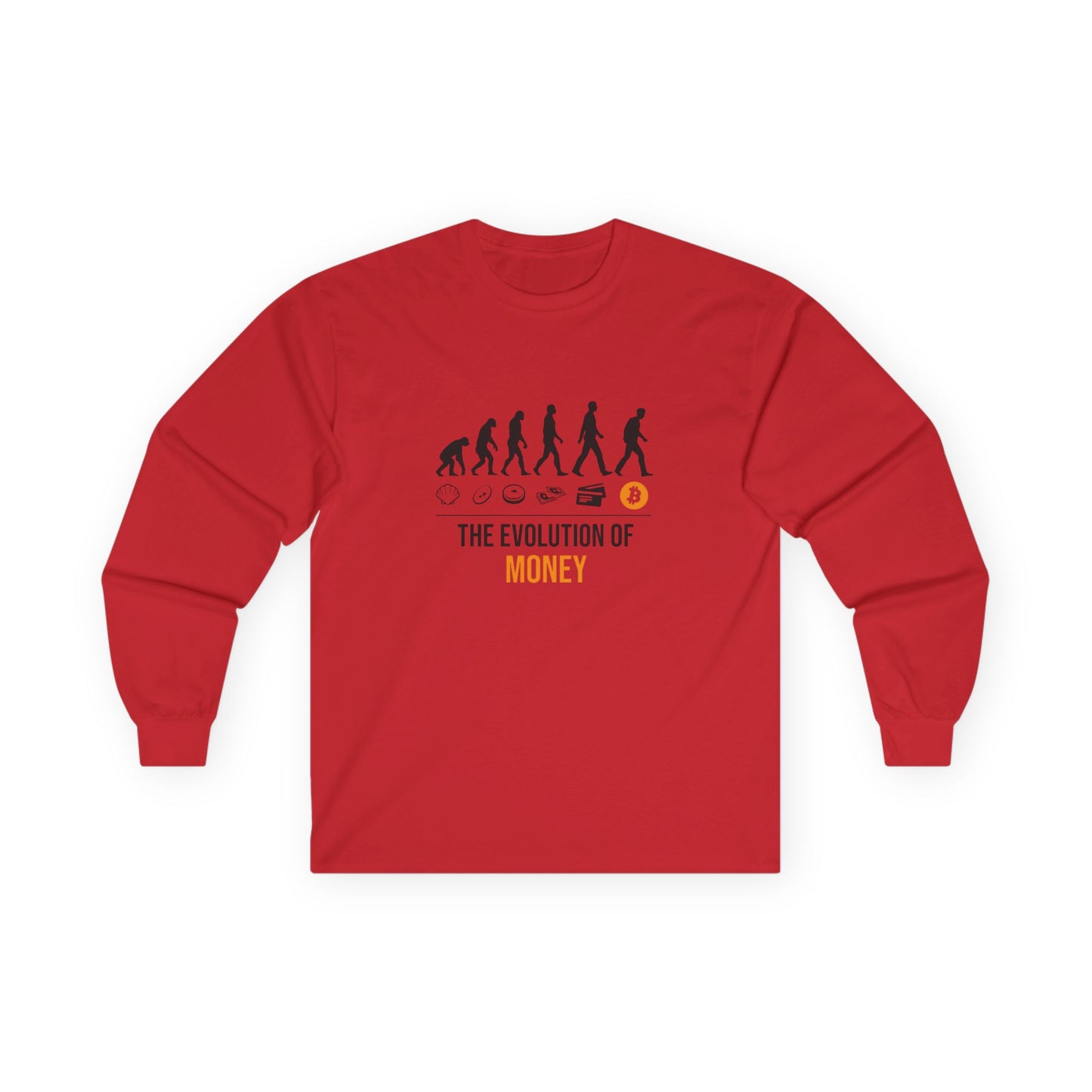 The Evolution of Money Long Sleeve Tee (front design) – Crypto Vault Shirt