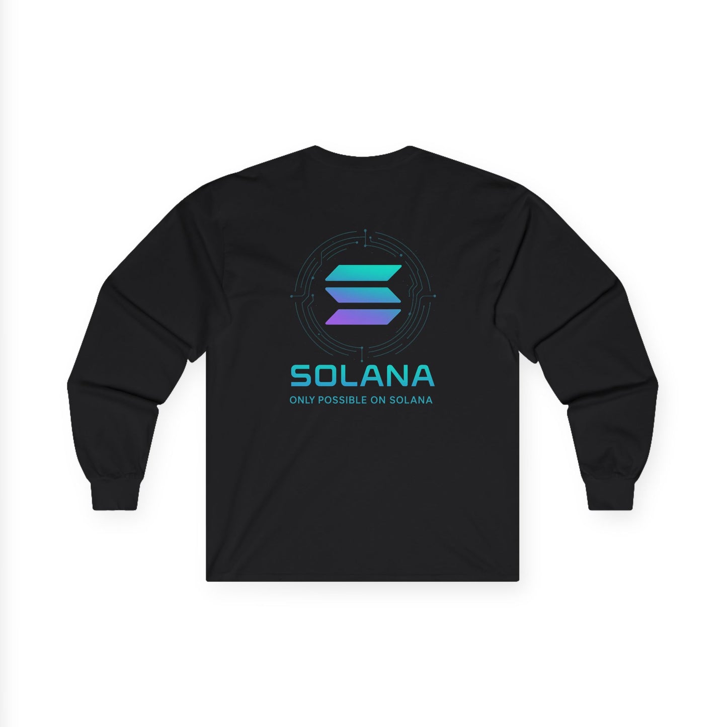 Only Possible on Solana Long Sleeve Tee (front logo + back design) – Crypto Vault Shirt