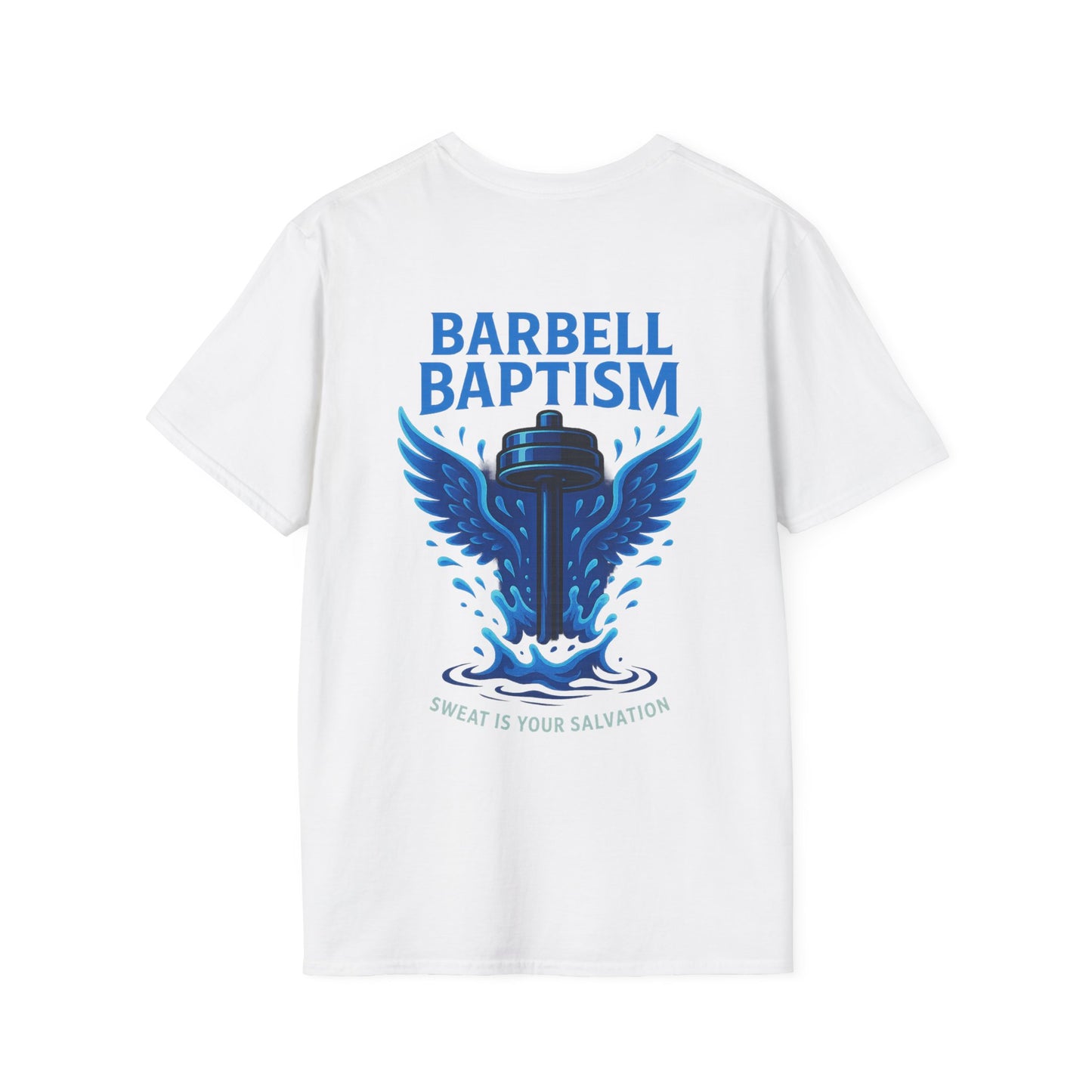 Barbell Baptism T-Shirt (front logo + back design) – Gym Apparel