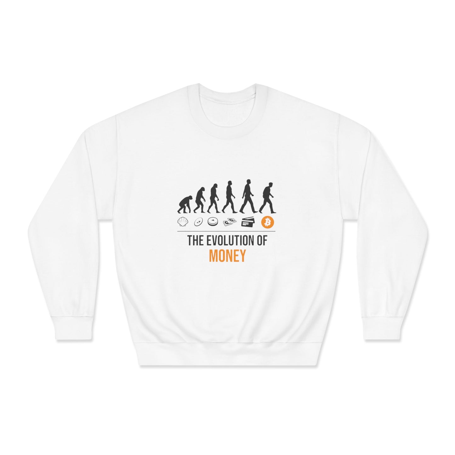 The Evolution of Money Crewneck Sweatshirt (front design) – Crypto Vault Pullover