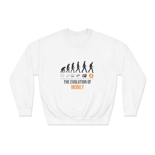 The Evolution of Money Crewneck Sweatshirt (front design) – Crypto Vault Pullover