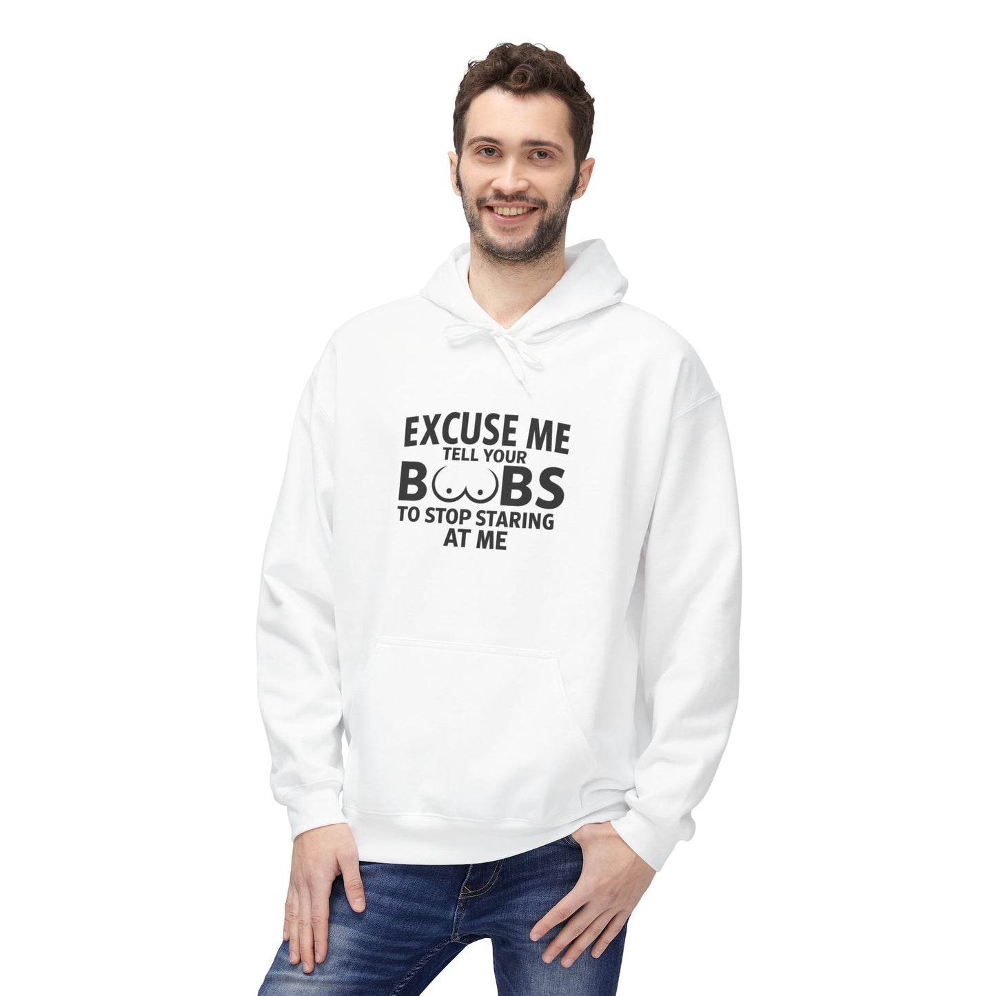 Tell Your Boobs Midweight Softstyle Fleece Hoodie (front design) – Meme Apparel