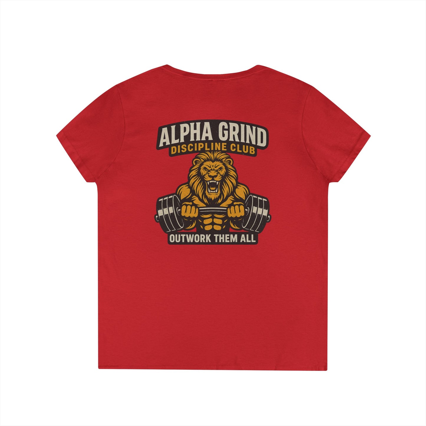 Alpha Grind Ladies' V-Neck T-Shirt (front logo + back design) — Gym Apparel