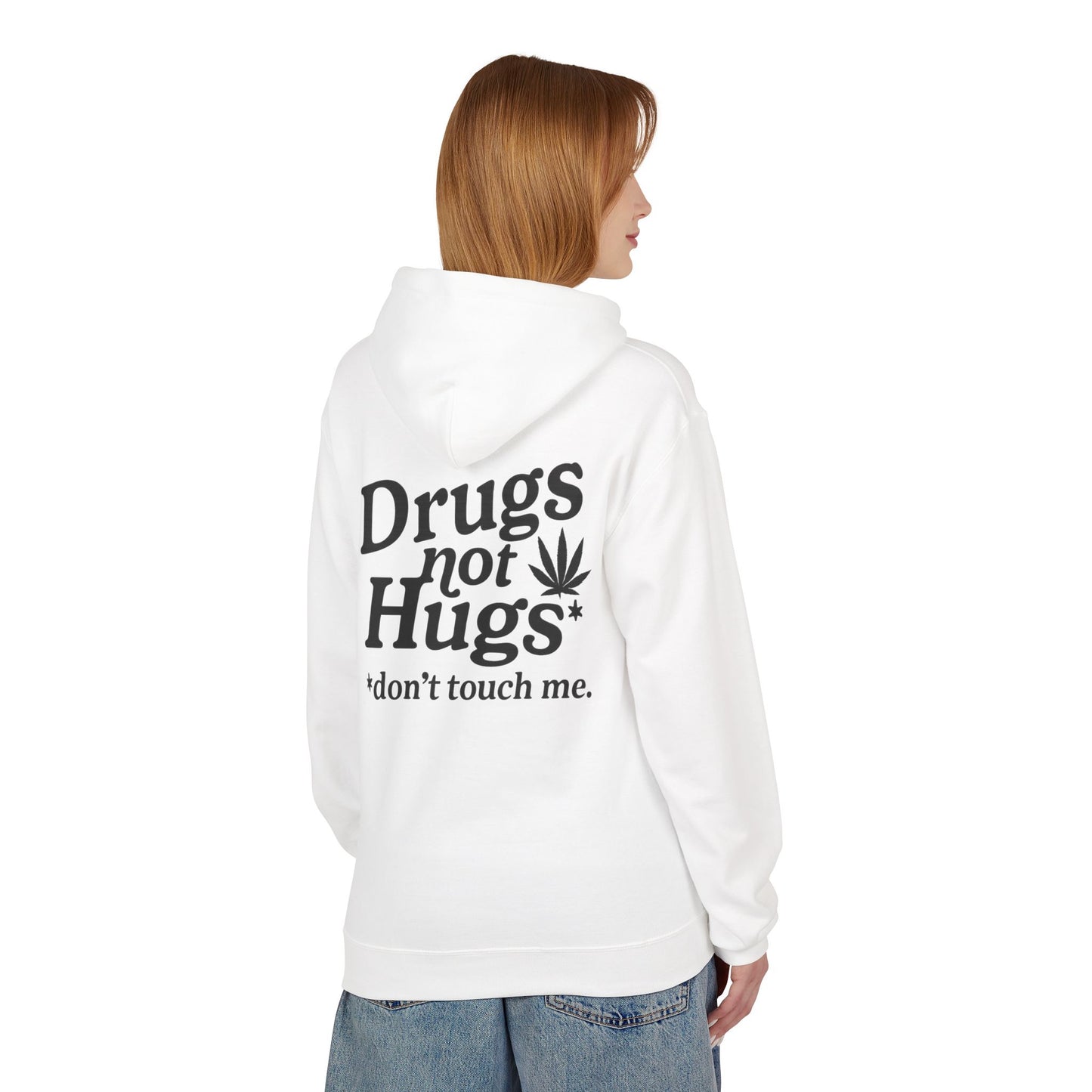Drugs Not Hugs Midweight Softstyle Fleece Hoodie (front logo + back design) - Meme Apparel