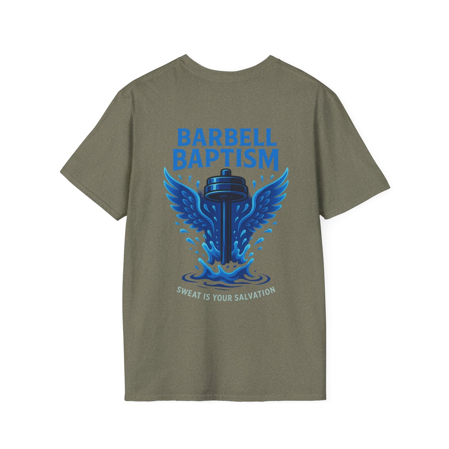 Barbell Baptism T-Shirt (front logo + back design) – Gym Apparel
