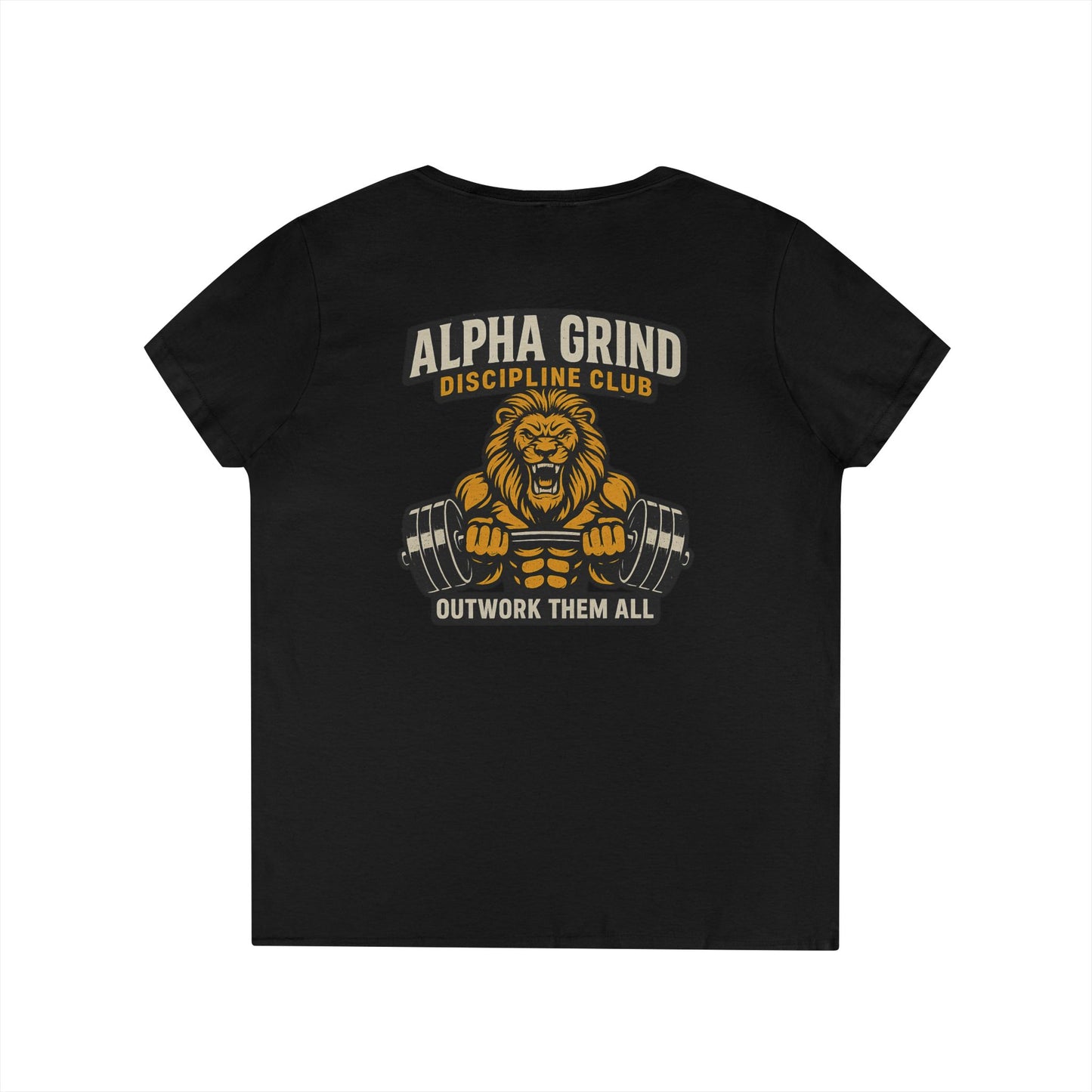 Alpha Grind Ladies' V-Neck T-Shirt (front logo + back design) — Gym Apparel