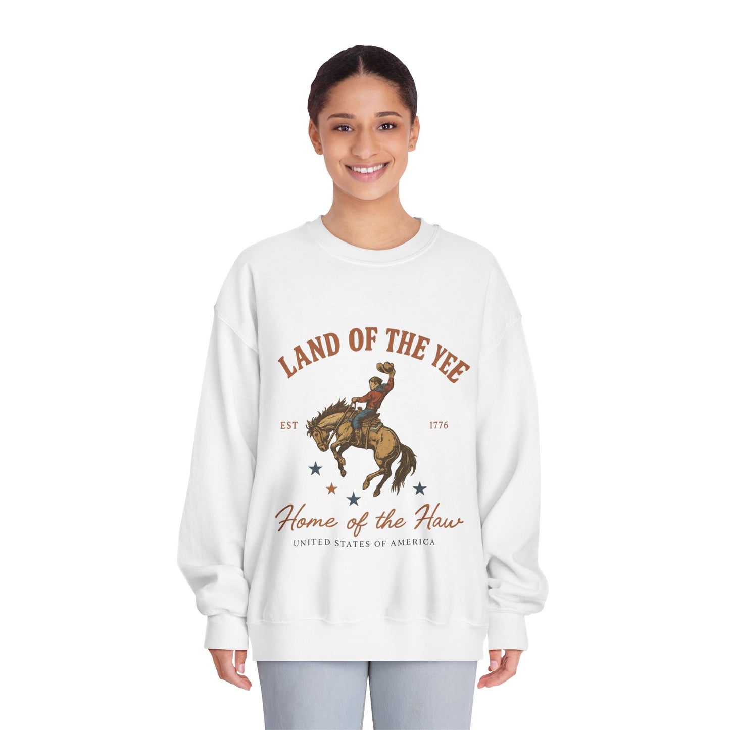 Land of the Yee, Home of the Haw Crewneck Sweatshirt (front design) – American Pride Pullover