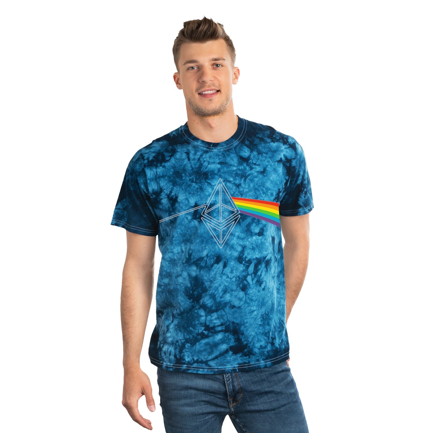 Ethereum Dark Side of the Moon Tie-Dye Tee (front design) – Crypto Vault Shirt