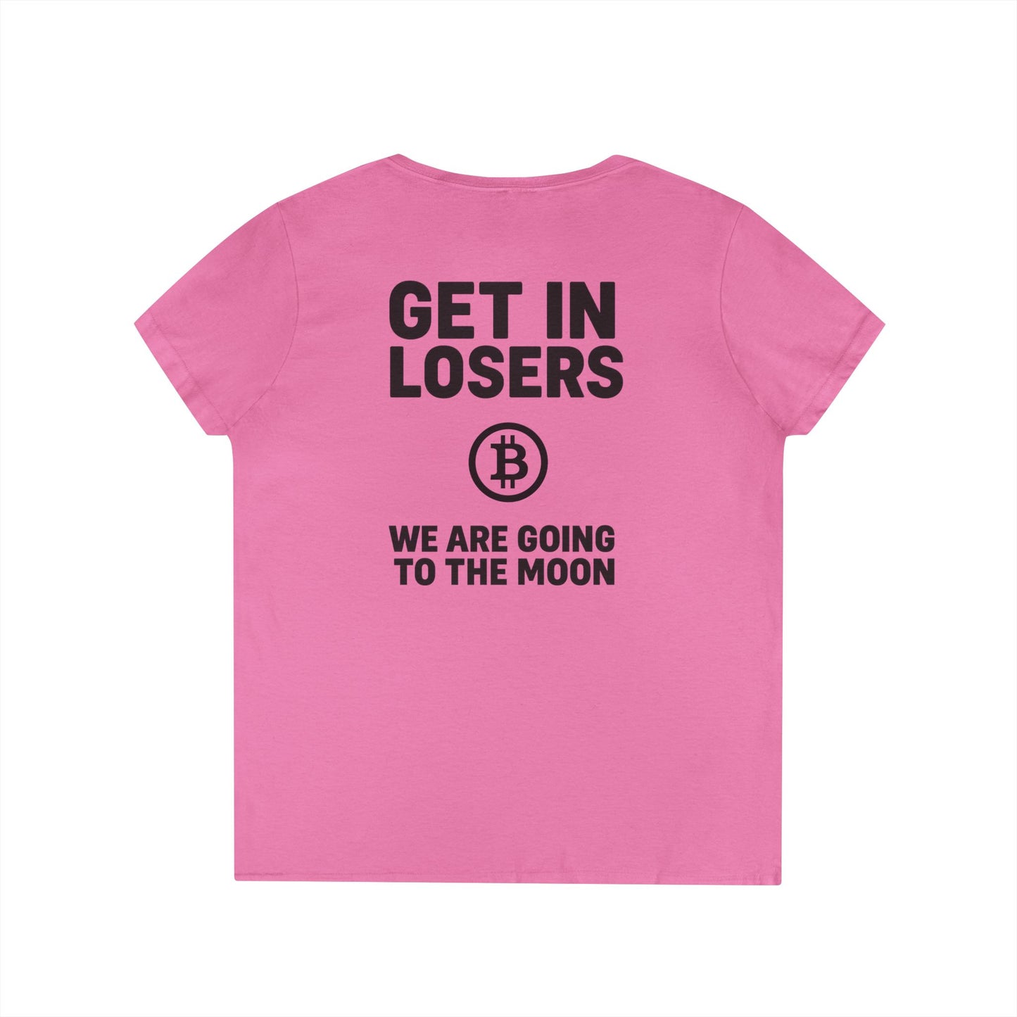 Get In Losers Bitcoin Moon Mission V-Neck T-Shirt (front logo + back design) – Investor Apparel