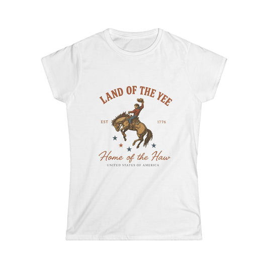 Land of the Yee, Home of the Haw Womens Tee (front design) – American Pride Shirt