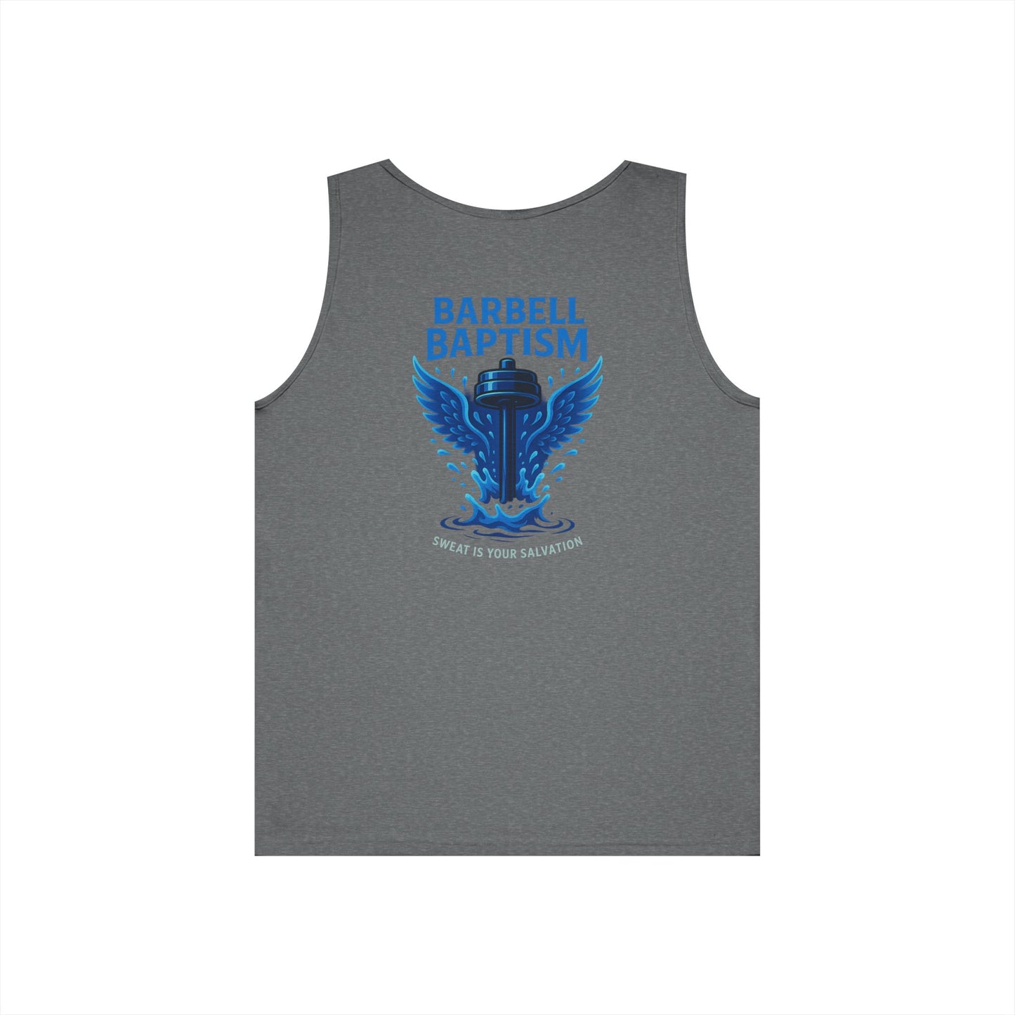 Barbell Baptism Tank Top (front logo + back design) – Gym Apparel