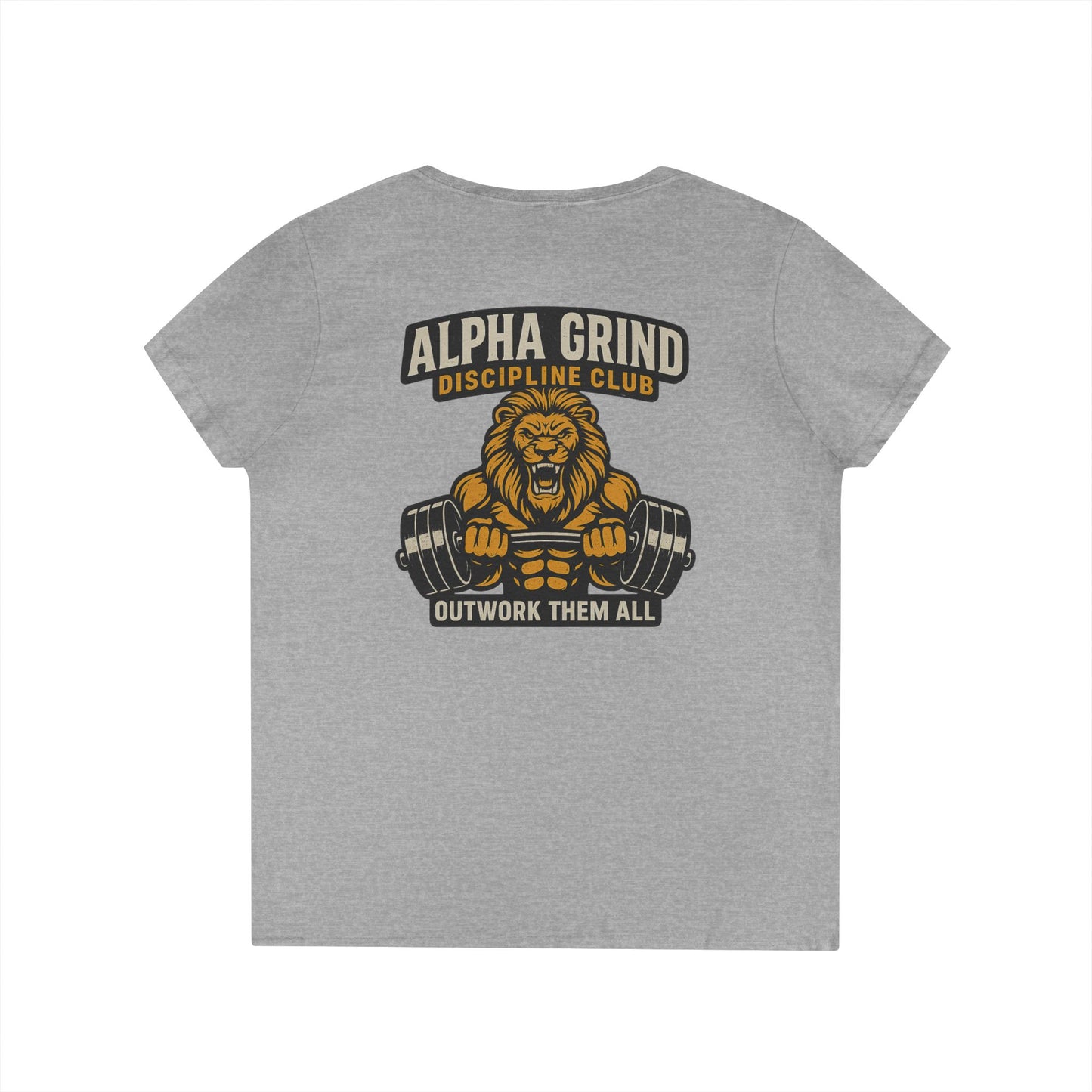 Alpha Grind Ladies' V-Neck T-Shirt (front logo + back design) — Gym Apparel