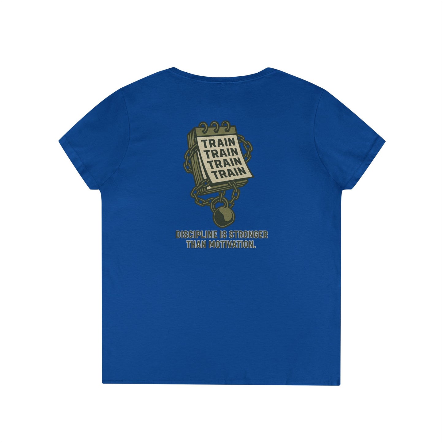 Train, Train, Train V-Neck T-Shirt (front logo + back design) – Gym Apparel