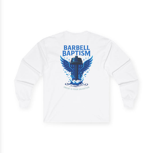 Barbell Baptism Long Sleeve (front logo + back design) – Gym Apparel