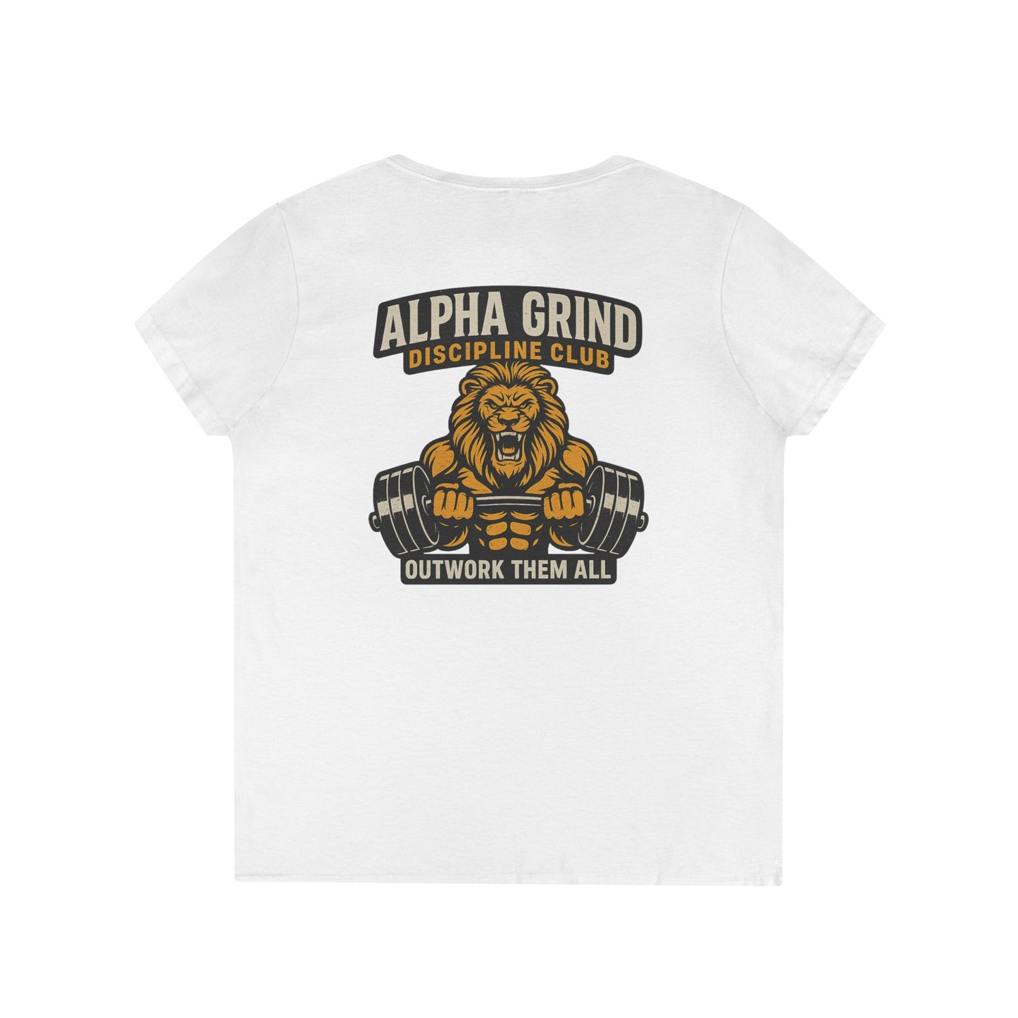 Alpha Grind Ladies' V-Neck T-Shirt (front logo + back design) — Gym Apparel