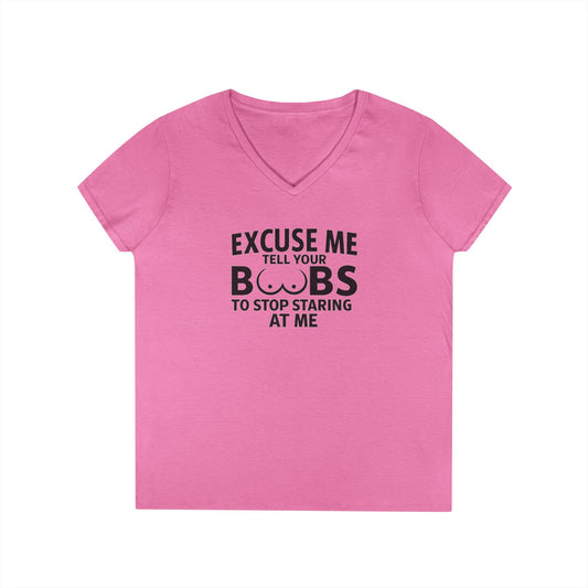Tell Your Boobs V-Neck Tee (front design) – Meme Apparel