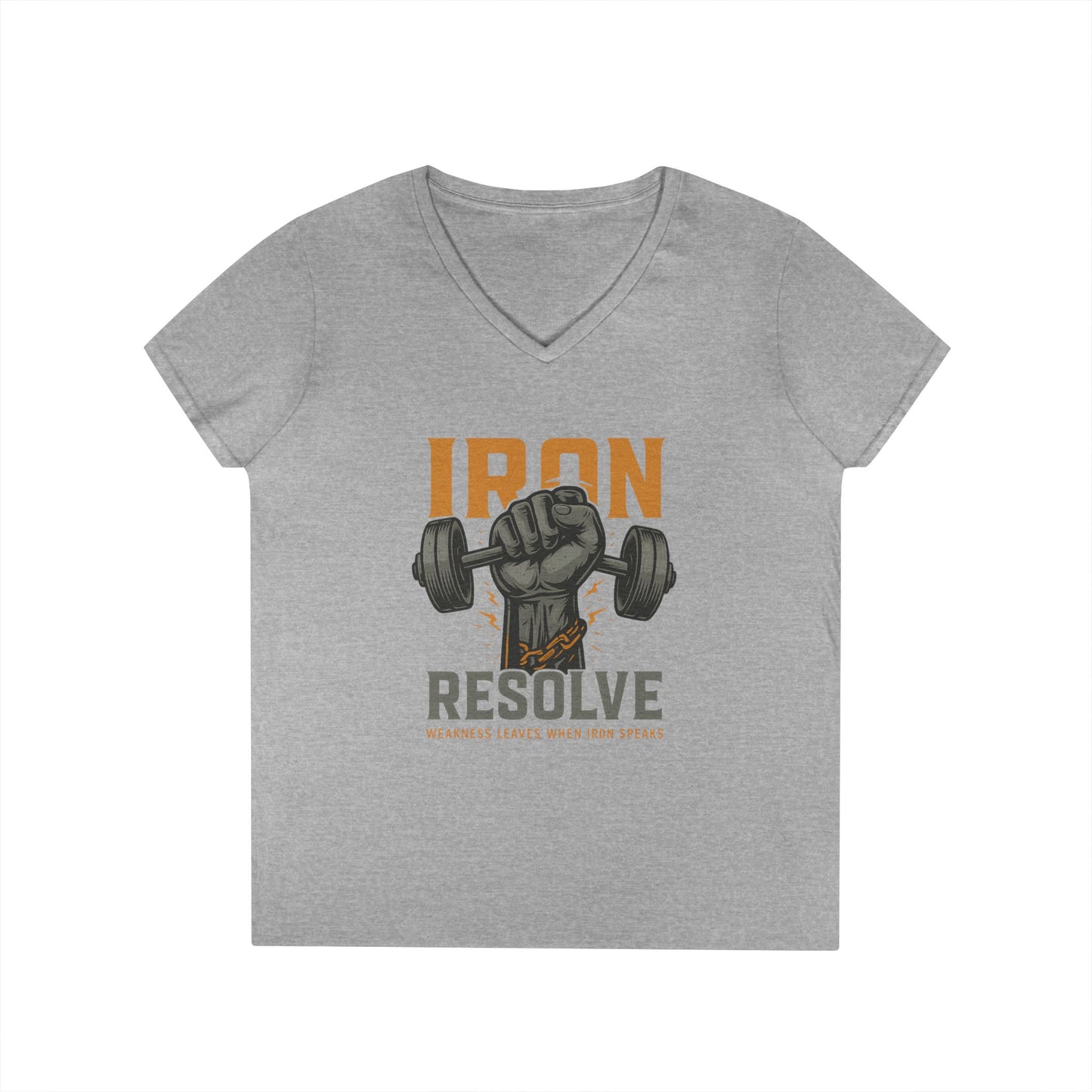 Iron Resolve Ladies' V-Neck T-Shirt (front design) — Gym Apparel