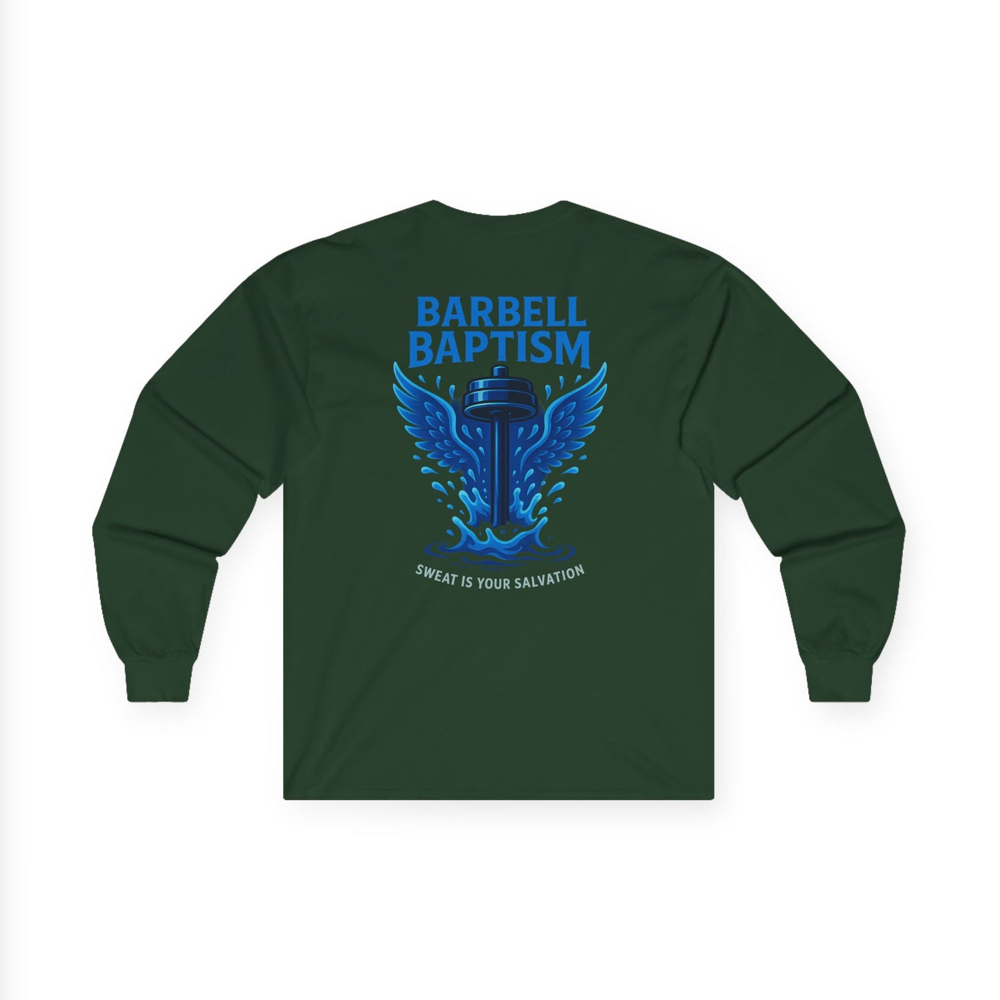 Barbell Baptism Long Sleeve (front logo + back design) – Gym Apparel