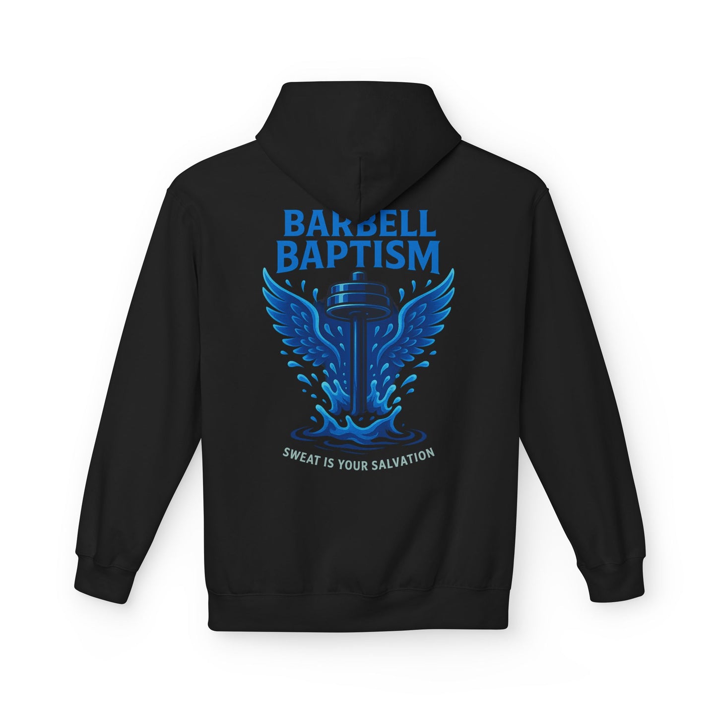 Barbell Baptism Midweight Softstyle Fleece Hoodie (front logo + back design) – Gym Apparel