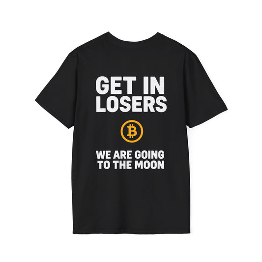Get In Losers Bitcoin Moon Mission T-Shirt (front logo + back design) – Investor Apparel