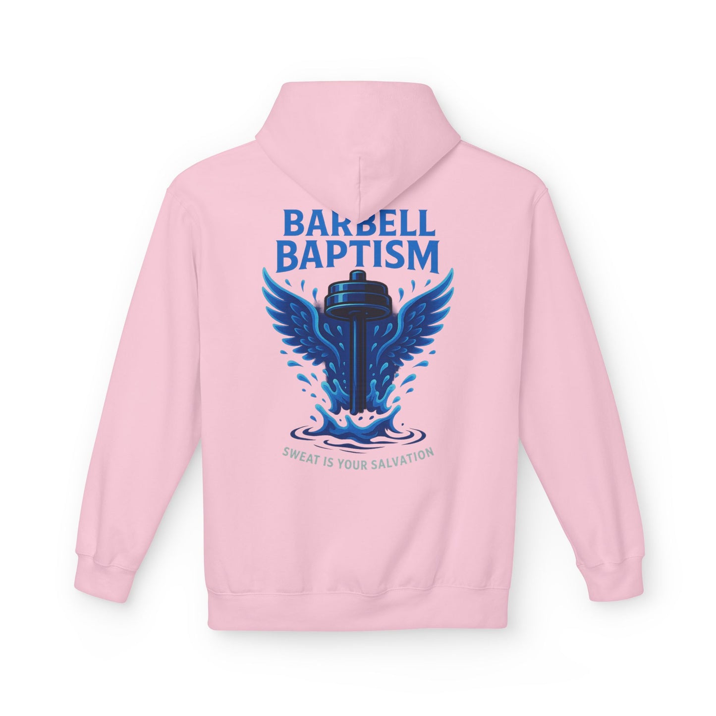 Barbell Baptism Midweight Softstyle Fleece Hoodie (front logo + back design) – Gym Apparel