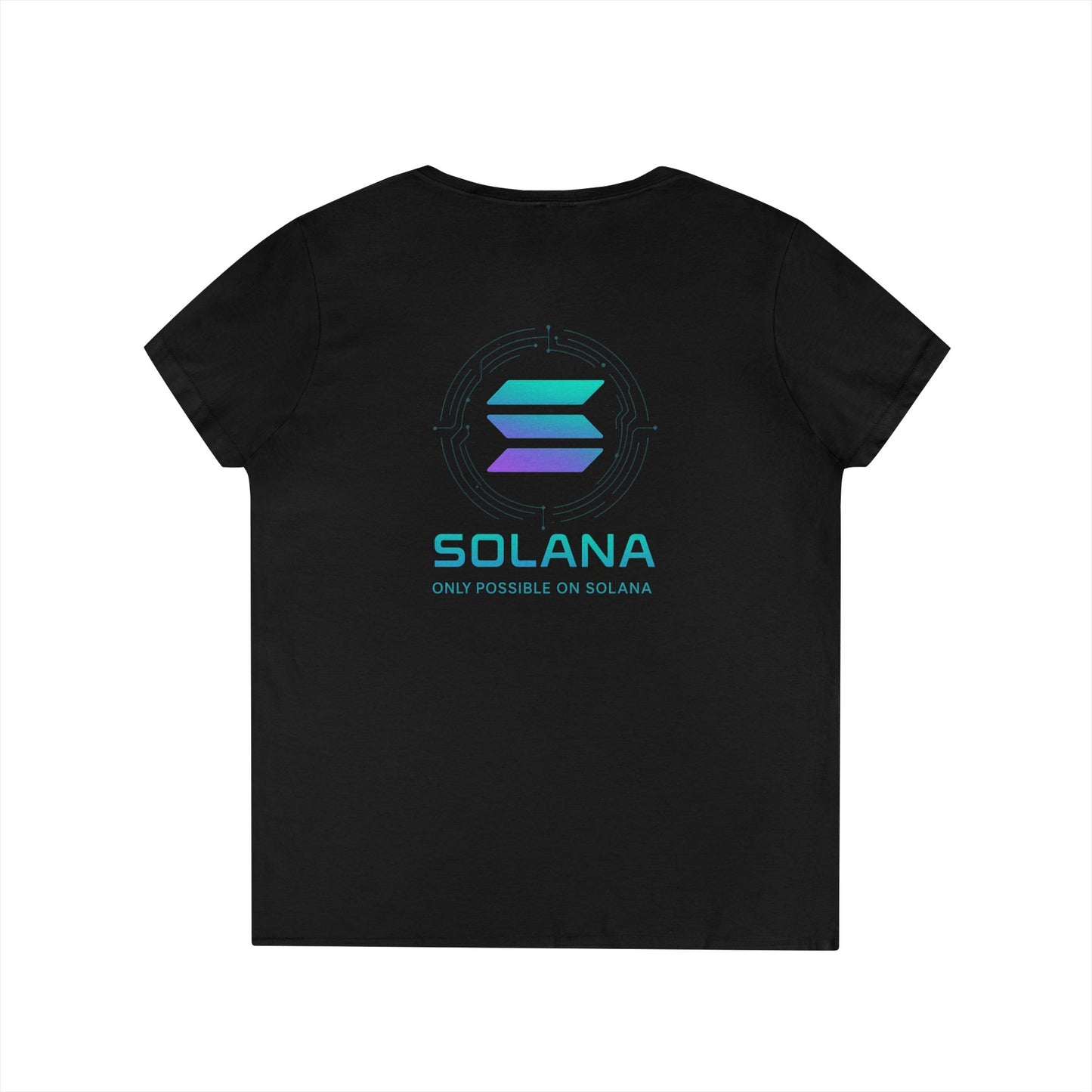 Only Possible on Solana V-Neck Tee (front logo + back design) – Crypto Vault Shirt