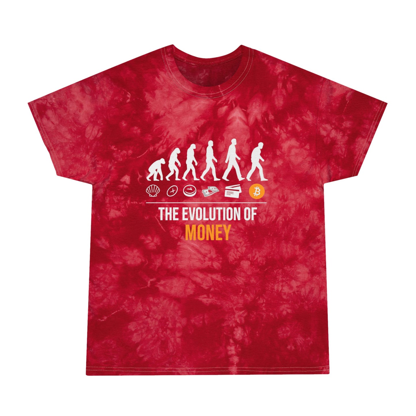 The Evolution of Money Tie-Dye Tee (front design) – Crypto Vault Shirt