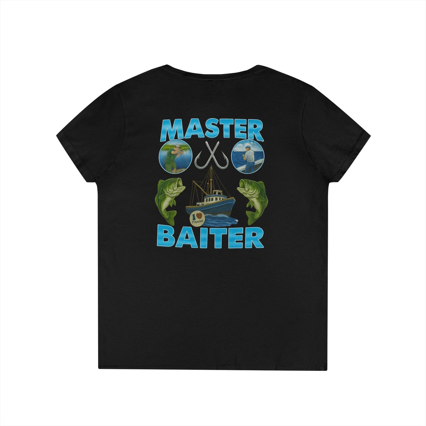 Master Baiter V-Neck Tee (front logo + back design) – Meme Apparel